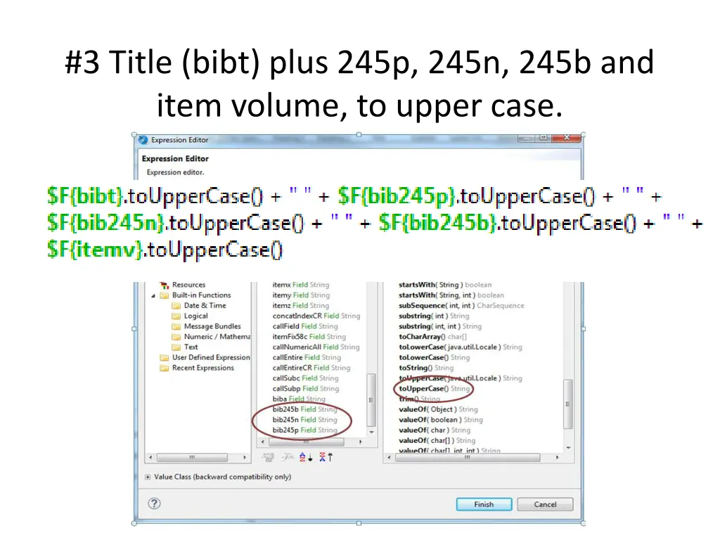 3 title bibt plus 245p 245n 245b and item volume