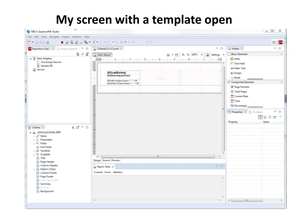 my screen with a template open