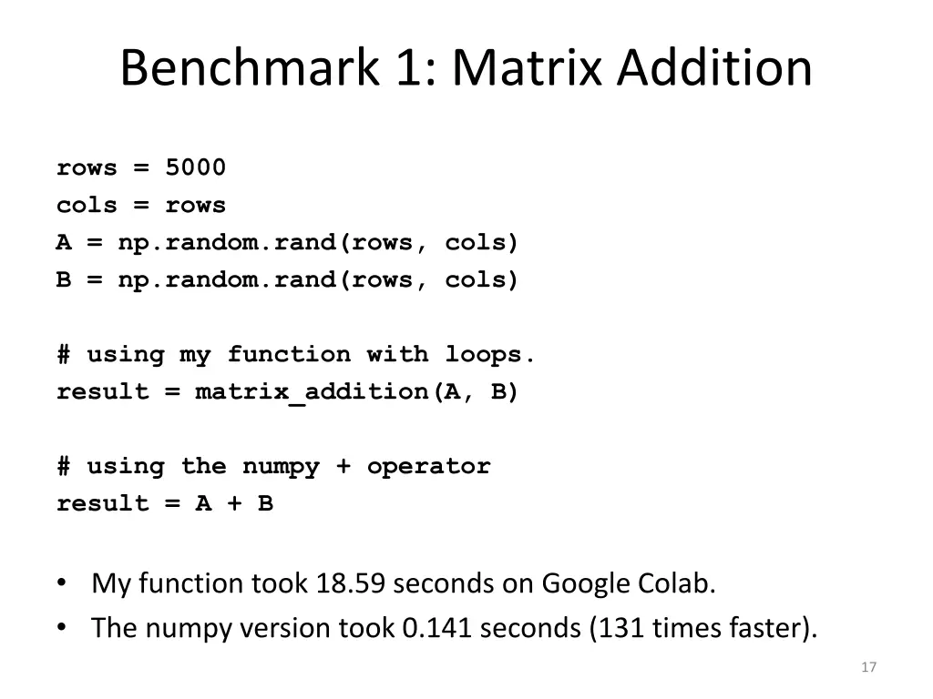 benchmark 1 matrix addition 1