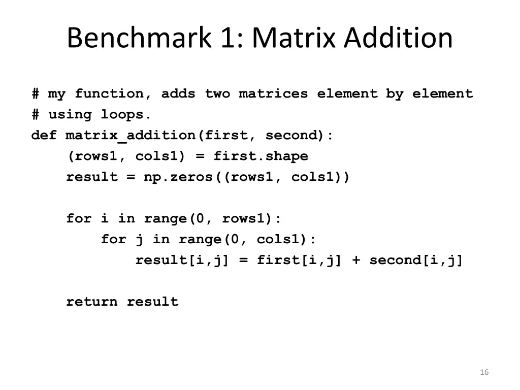 benchmark 1 matrix addition