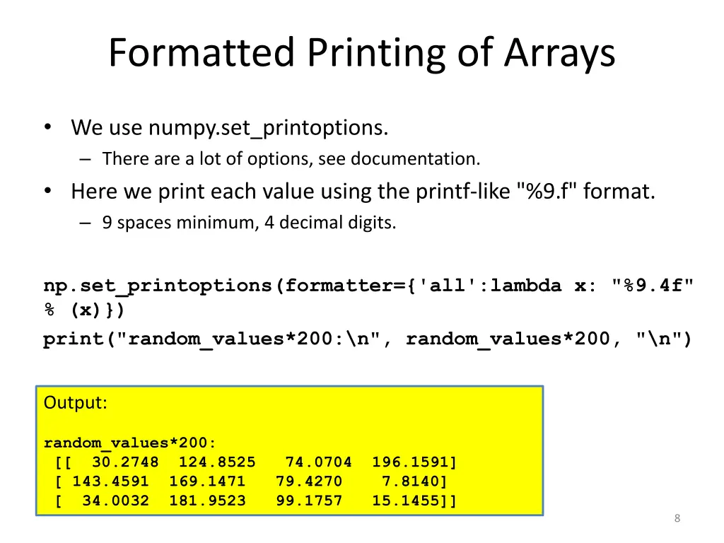 formatted printing of arrays 1