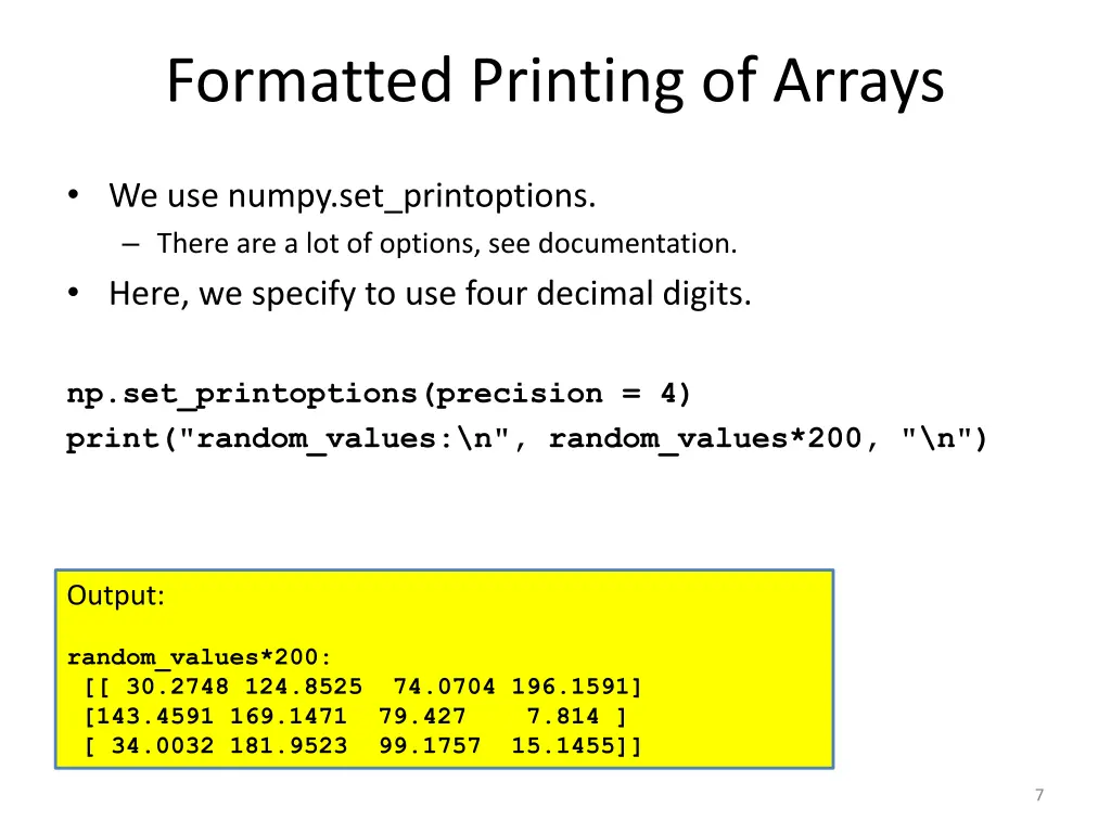 formatted printing of arrays