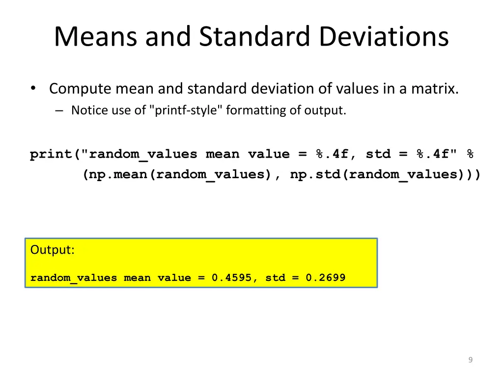 means and standard deviations