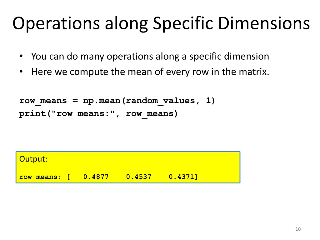 operations along specific dimensions