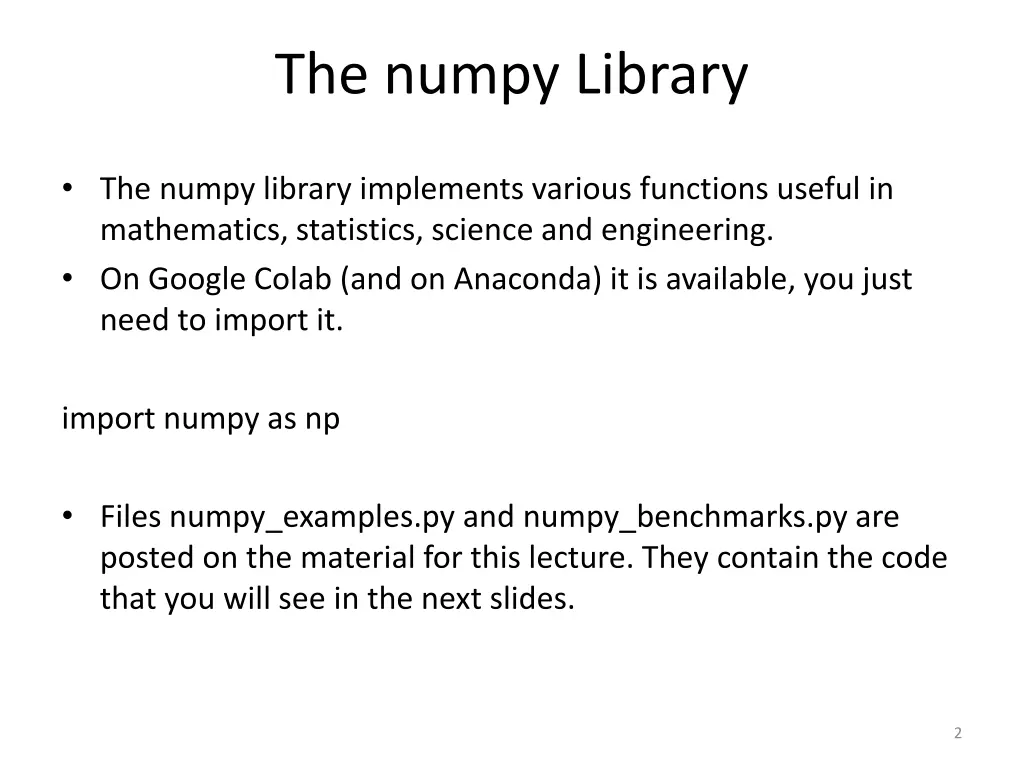 the numpy library