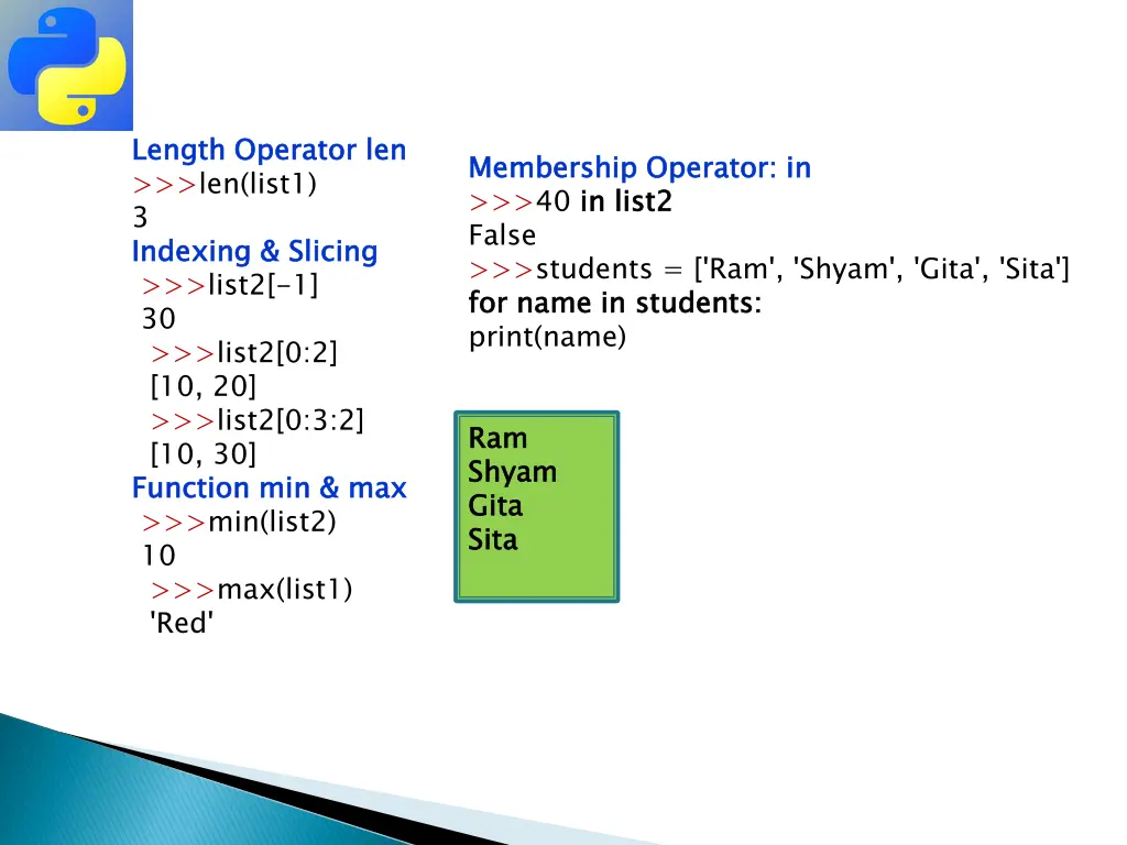 length operator len list1 3 list2 1 30 list2