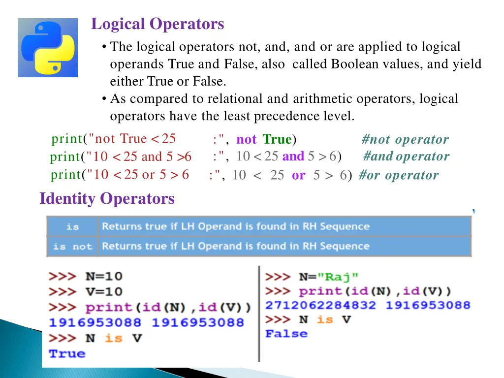 logical operators the logical operators
