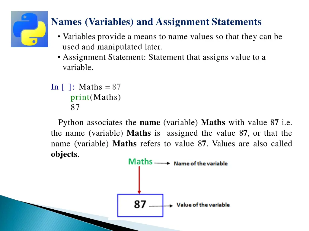 names variables and assignment statements
