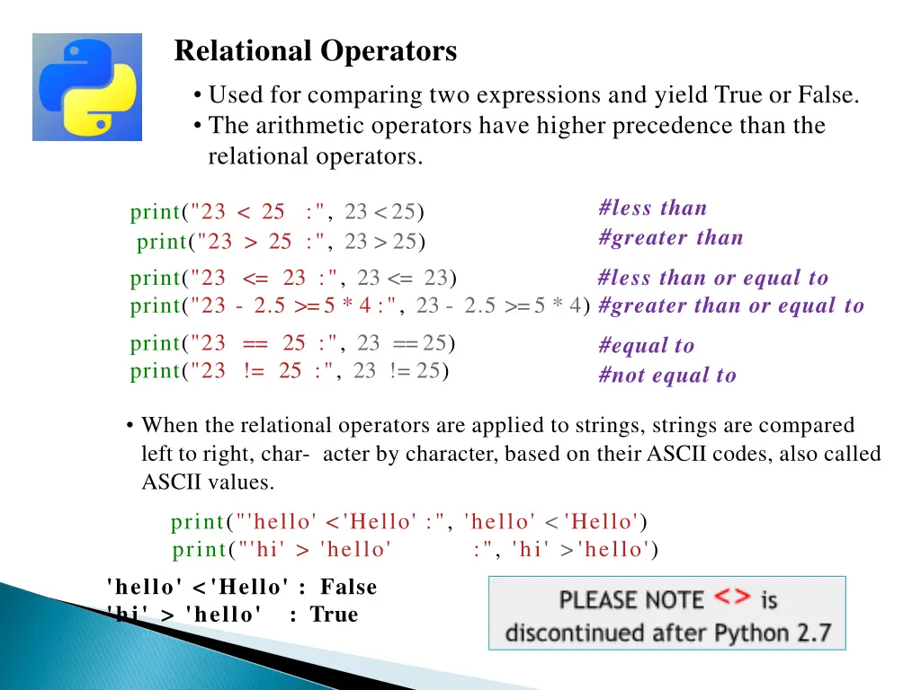 relational operators used for comparing