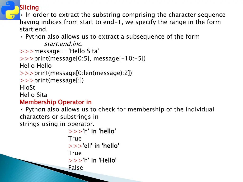 slicing in order to extract the substring