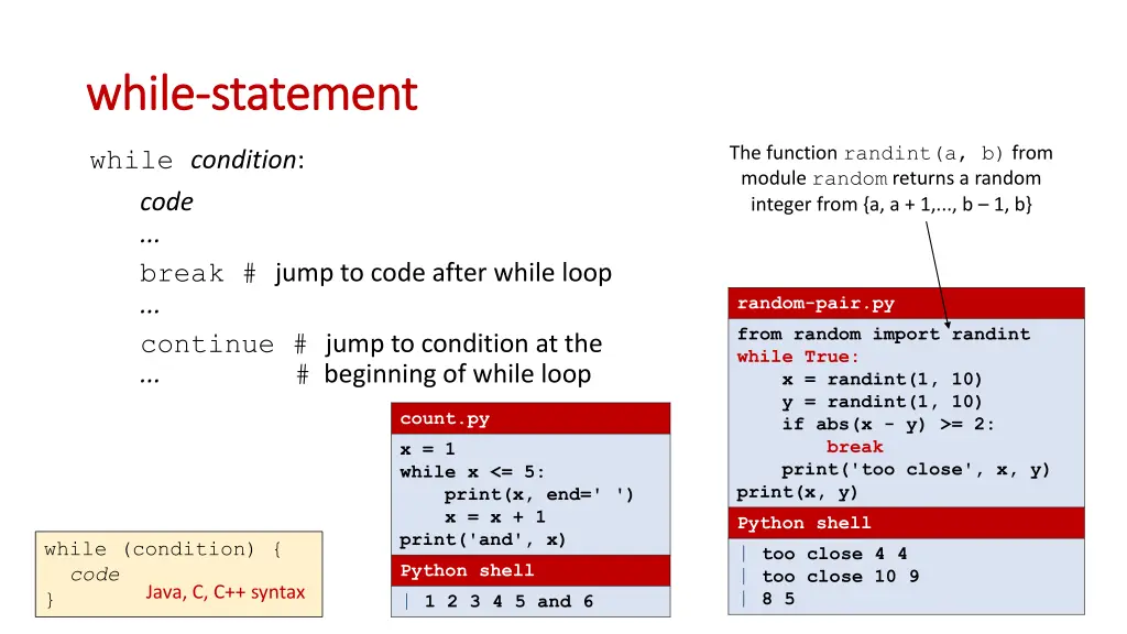 while while statement statement