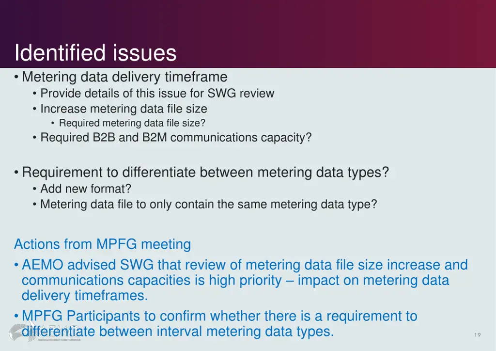 identified issues metering data delivery