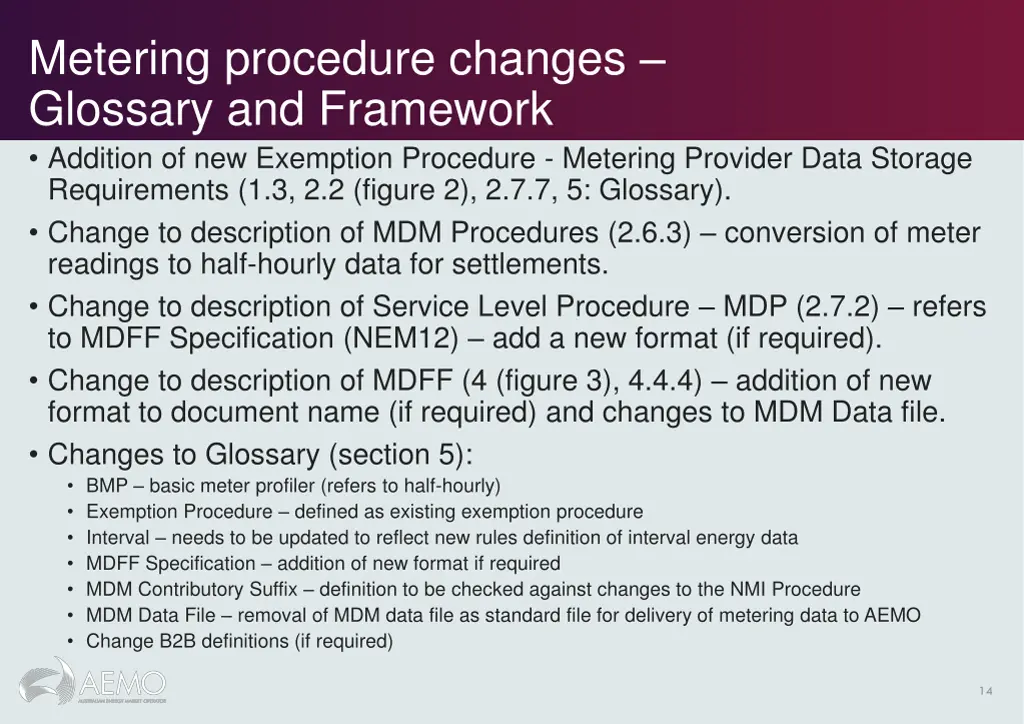 metering procedure changes glossary and framework