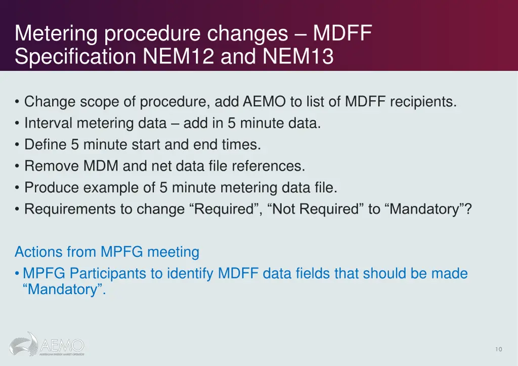 metering procedure changes mdff specification
