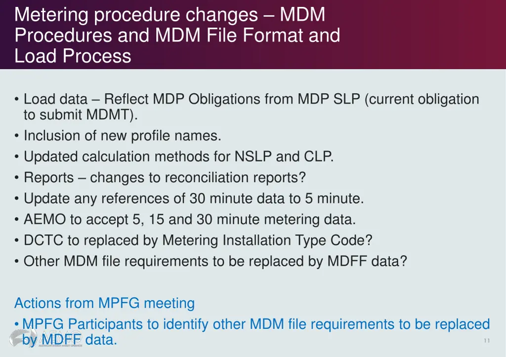 metering procedure changes mdm procedures