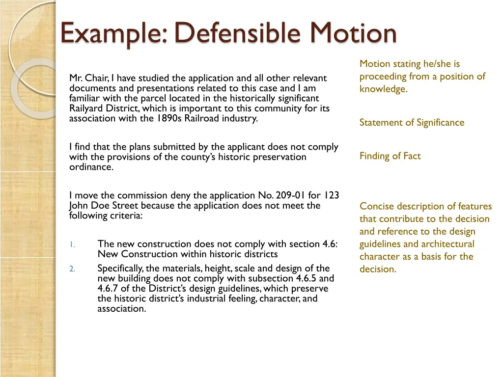 example defensible motion