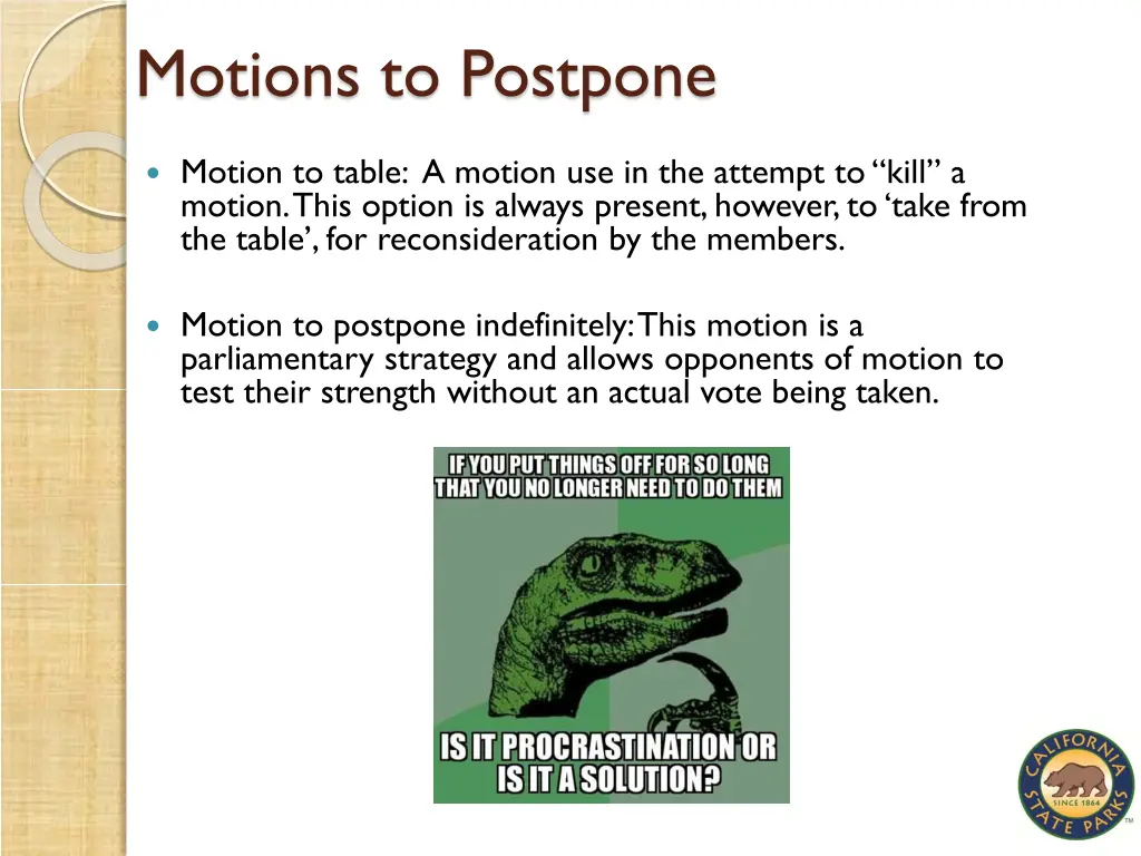 motions to postpone