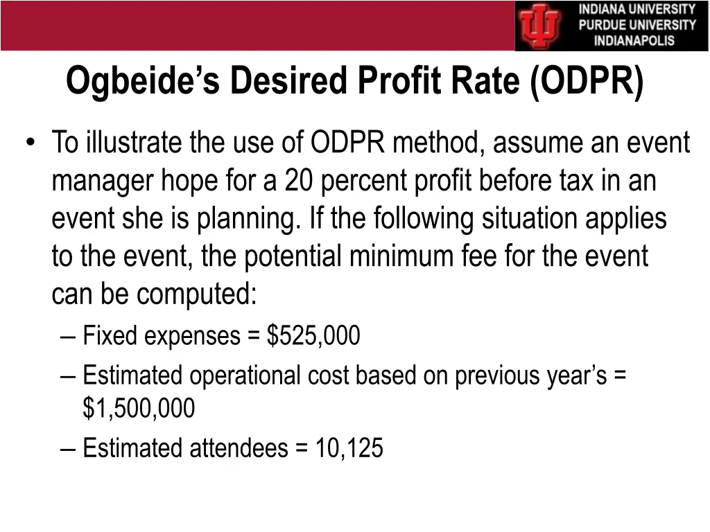 ogbeide s desired profit rate odpr 1
