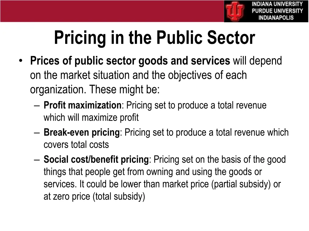 pricing in the public sector prices of public
