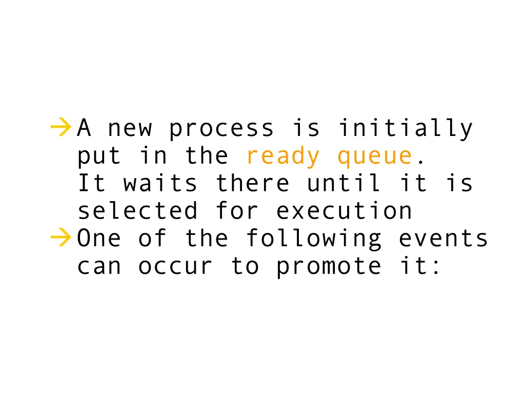 a new process is initially put in the ready queue