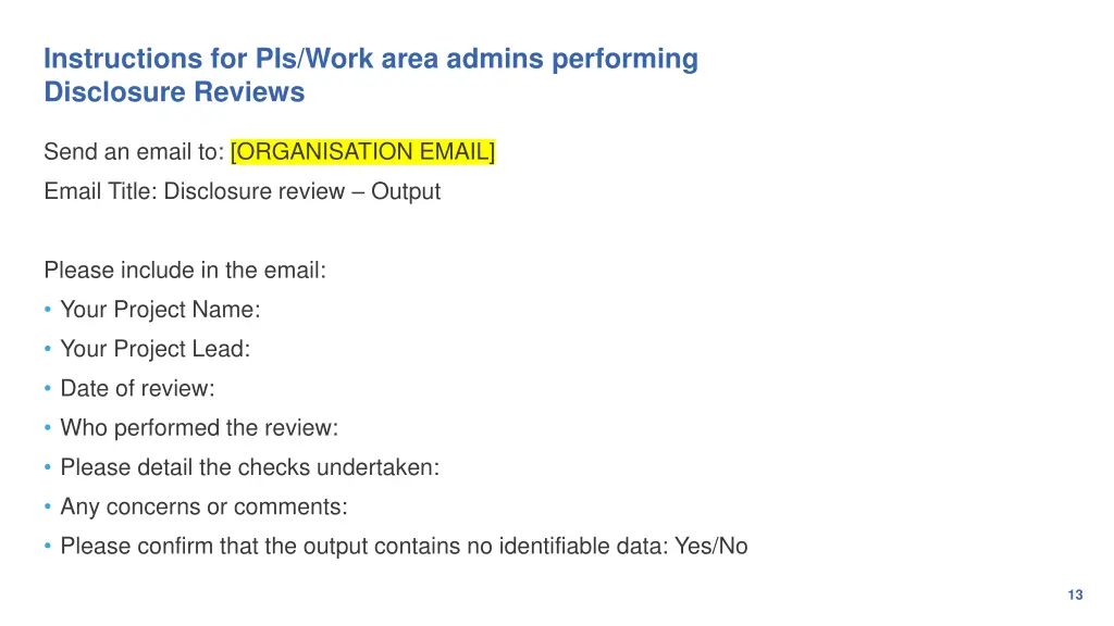 instructions for pis work area admins performing