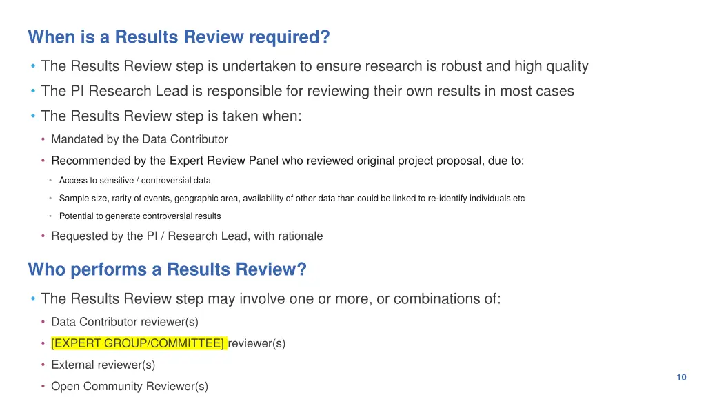 when is a results review required