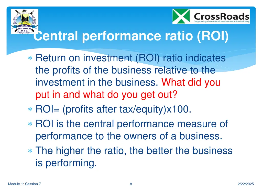 central performance ratio roi