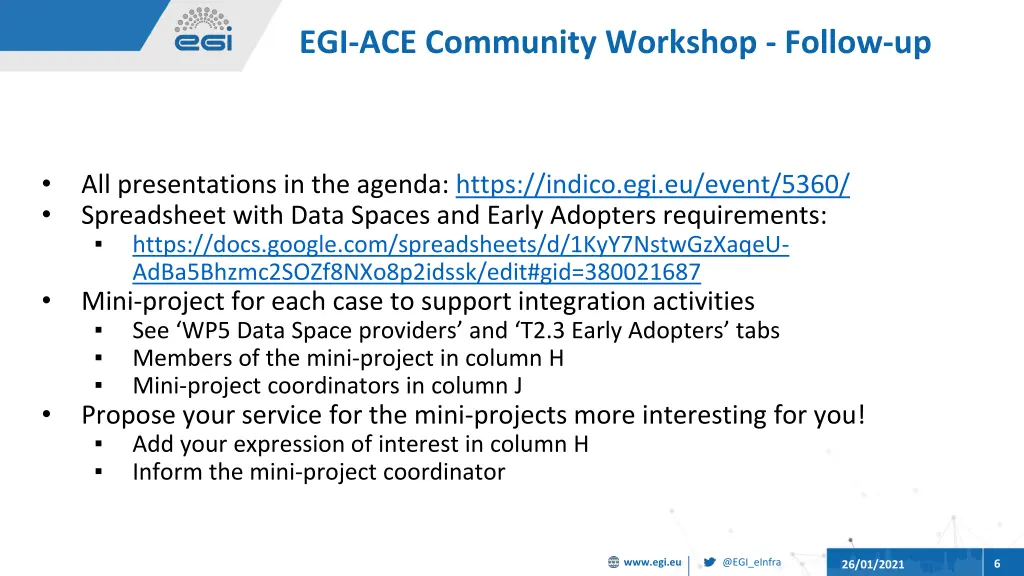 egi ace community workshop follow up
