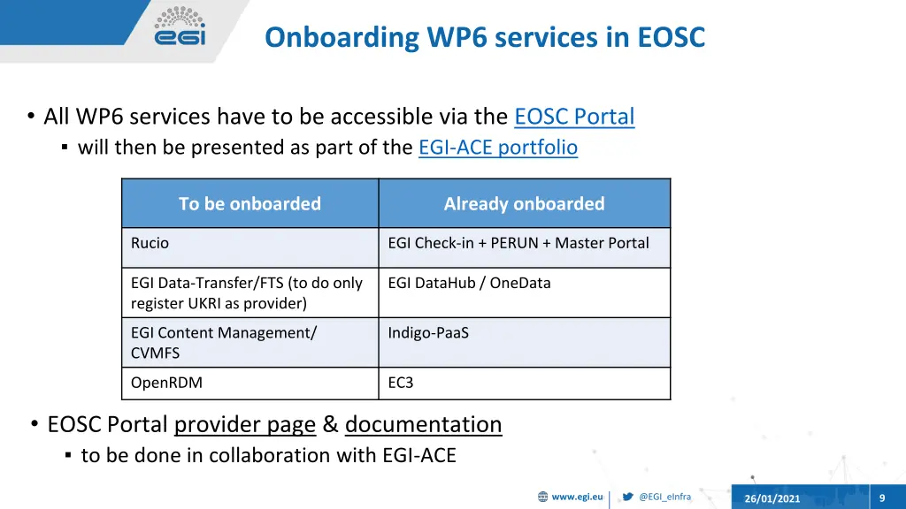 onboarding wp6 services in eosc