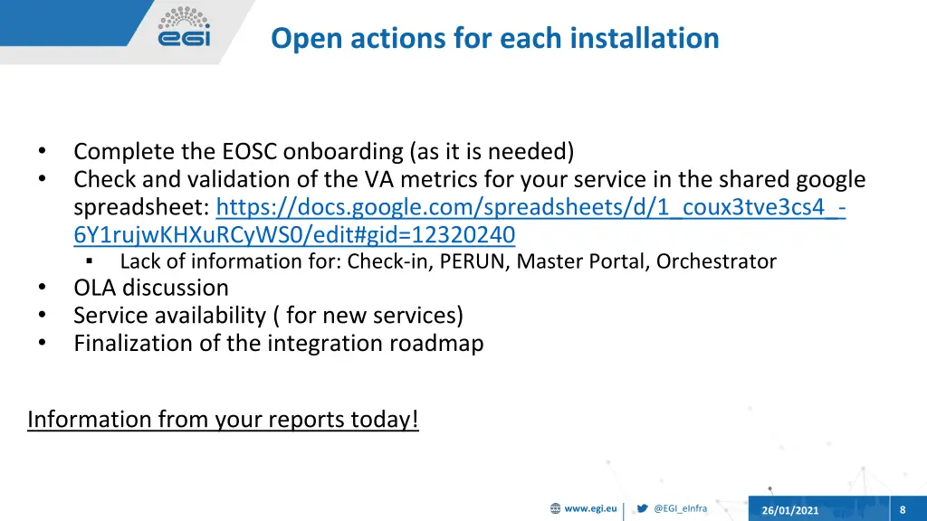 open actions for each installation