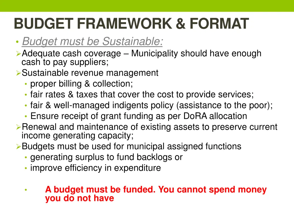 budget framework format budget must
