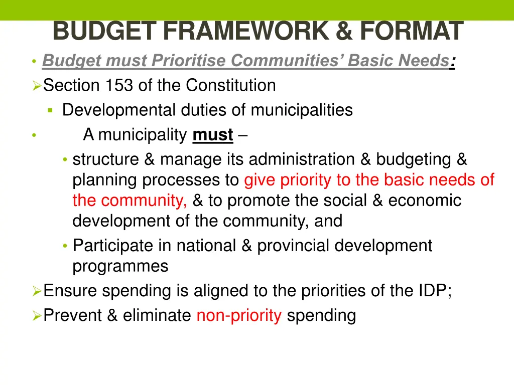 budget framework format budget must prioritise