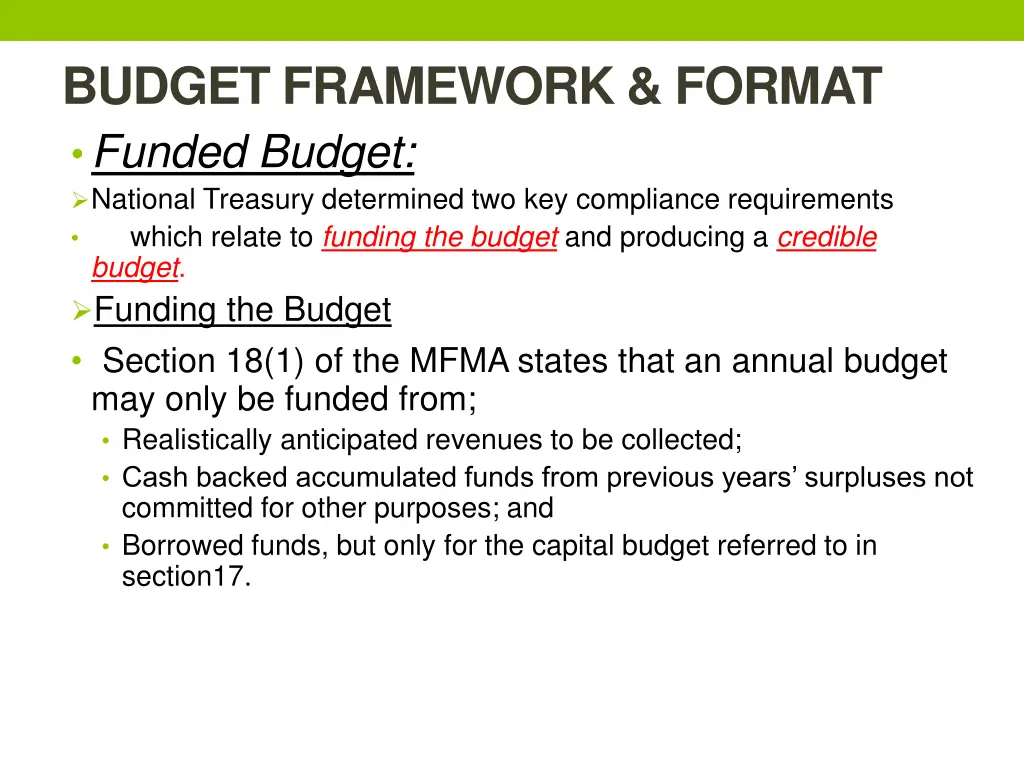 budget framework format funded budget national