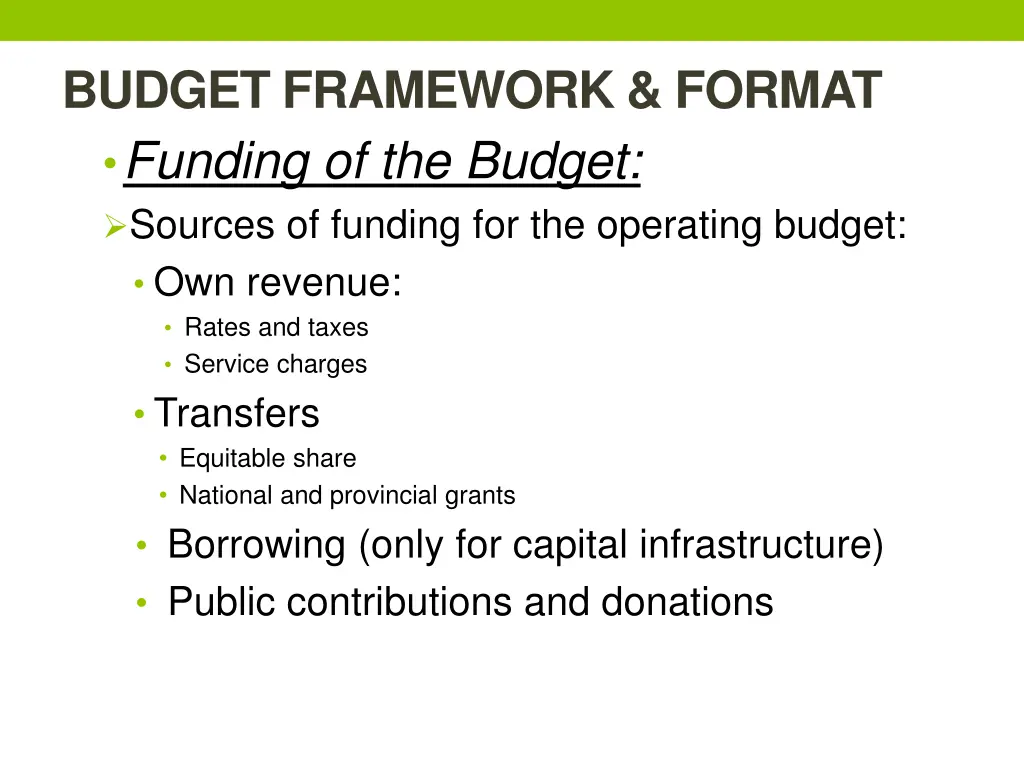 budget framework format funding of the budget