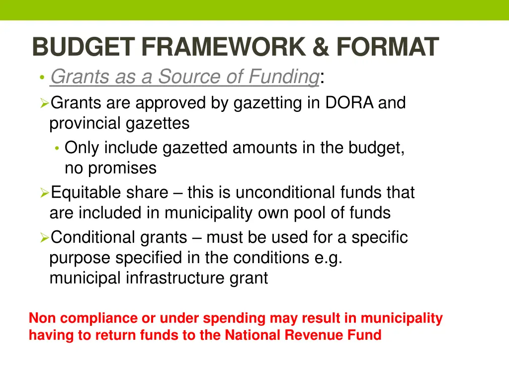 budget framework format grants as a source