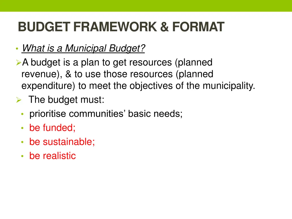 budget framework format
