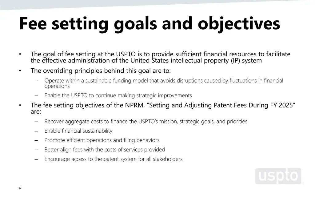 fee setting goals and objectives