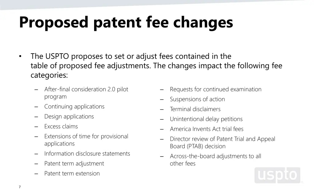 proposed patent fee changes