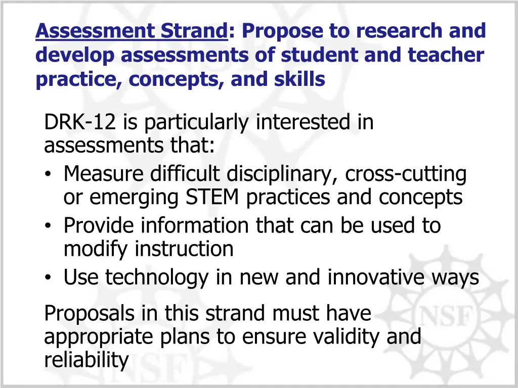assessment strand propose to research and develop