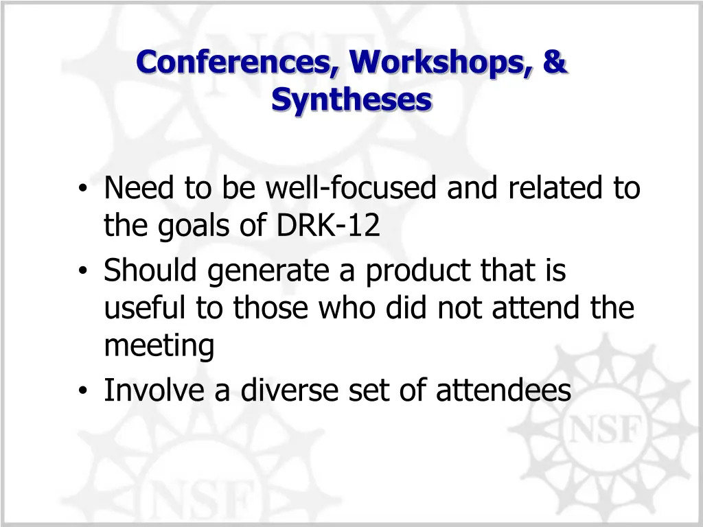 conferences workshops syntheses