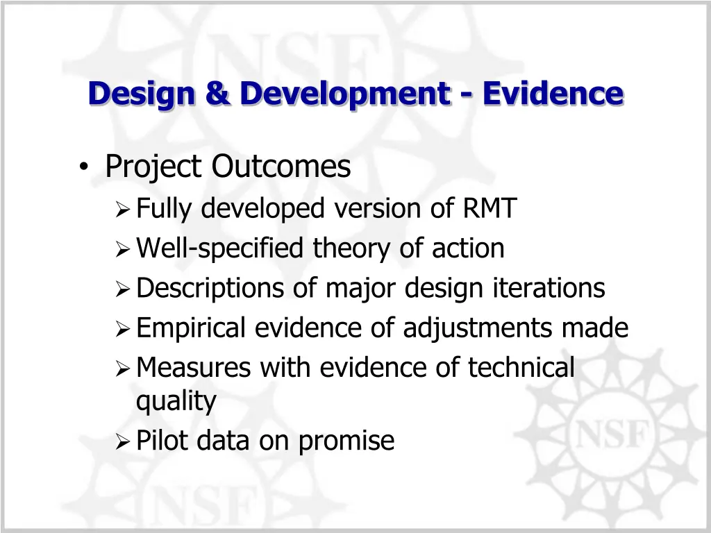 design development evidence