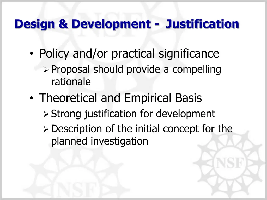 design development justification