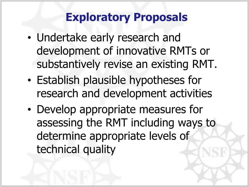 exploratory proposals