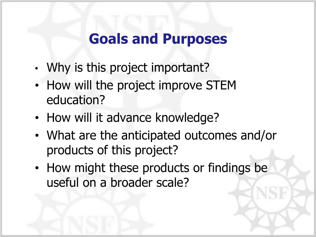 goals and purposes