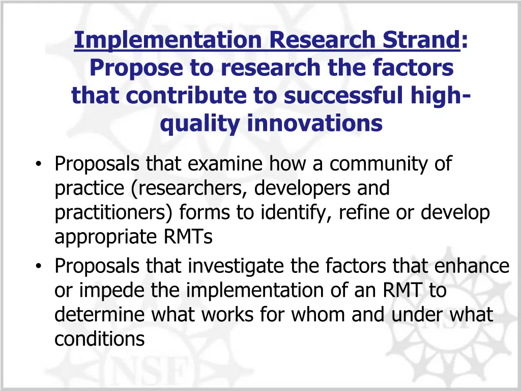 implementation research strand propose
