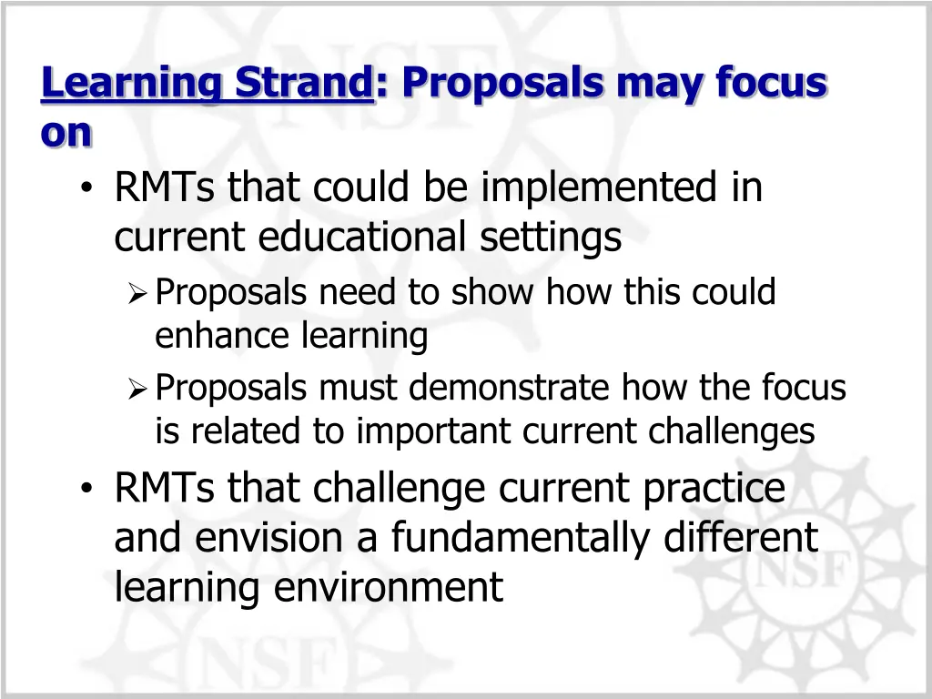 learning strand proposals may focus on rmts that