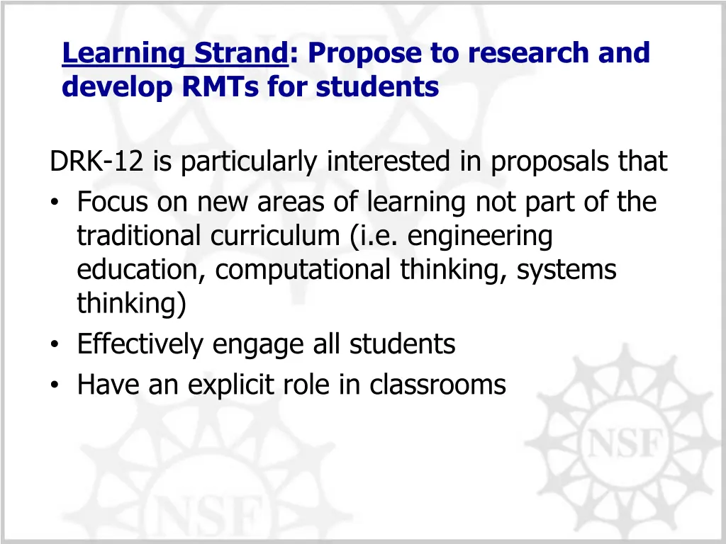 learning strand propose to research and develop 1