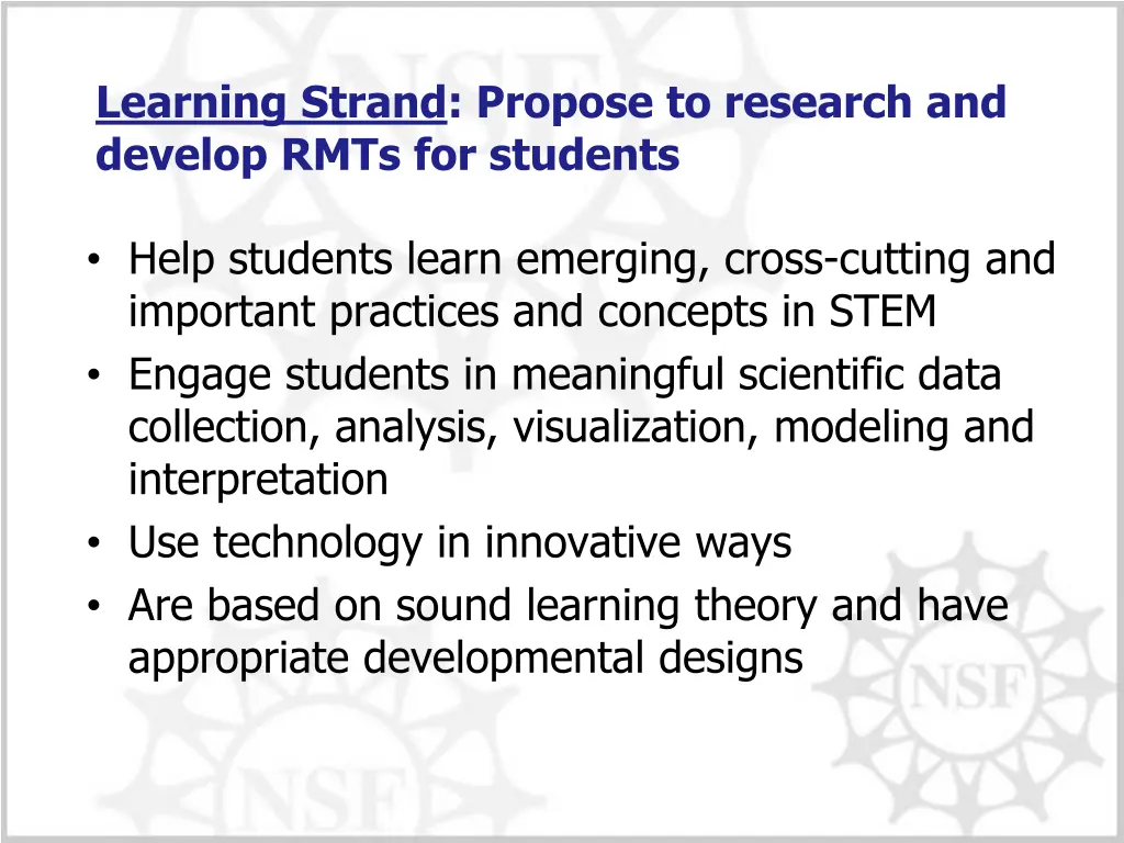 learning strand propose to research and develop