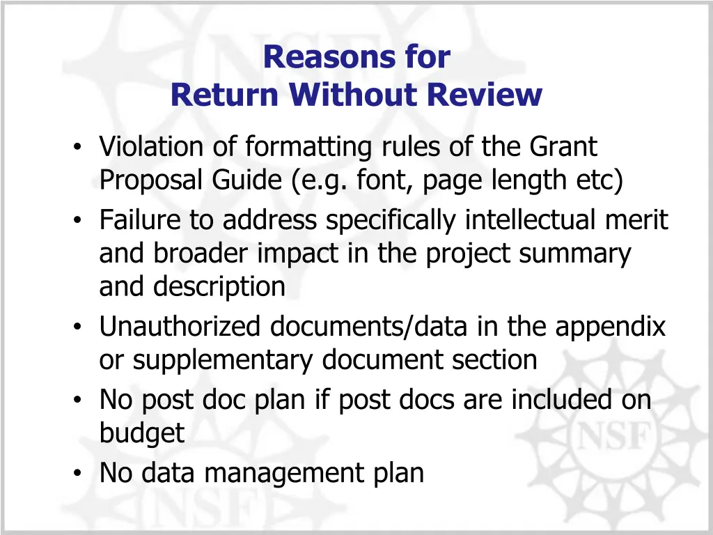 reasons for return without review