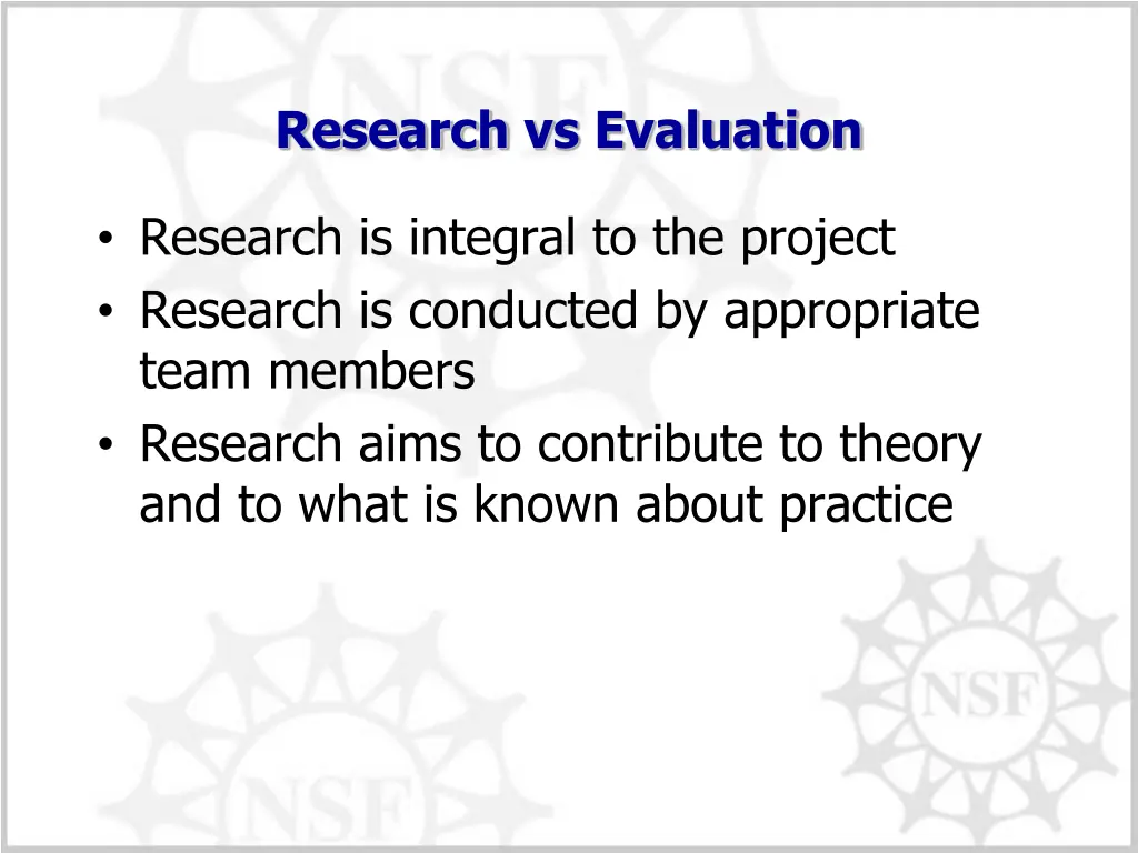 research vs evaluation